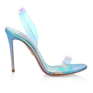 Brand New In Box Aquazzura So Nude Iridescent Halter Sandals Size 7 (37) Sky